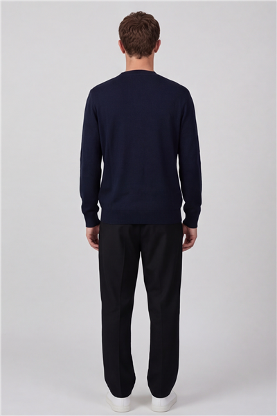 Erkek Lacivert Normal Kesim Regular Fit Yünlü Dokuma Triko Kazak