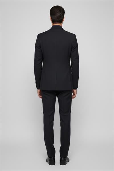 Giotelli Erkek Lacivert Dar Kesim Slim Fit Fleto Kapaklı Cep Şal Yaka Wedding 6 Drop Yelekli Smokin Takım Elbise