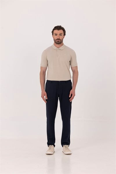 Lacivert Yanı Lastikli Köprülü Kemerli Slim Fit Jogger Pantolon