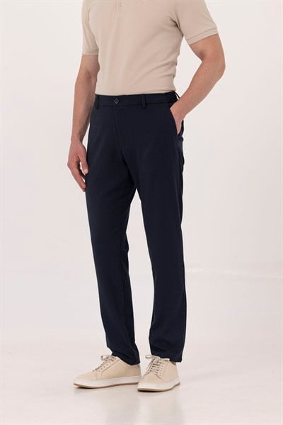 Lacivert Yanı Lastikli Köprülü Kemerli Slim Fit Jogger Pantolon