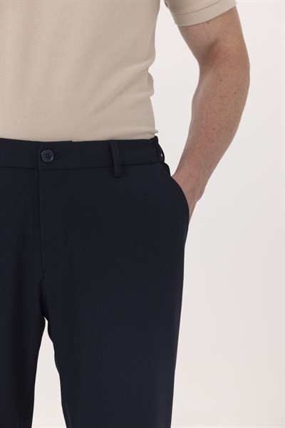 Lacivert Yanı Lastikli Köprülü Kemerli Slim Fit Jogger Pantolon