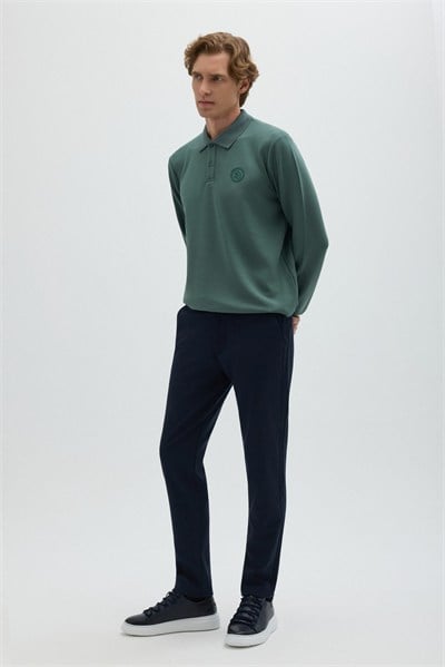 Lacivert Yanı Lastikli Köprülü Kemerli Slim Fit Jogger Pantolon