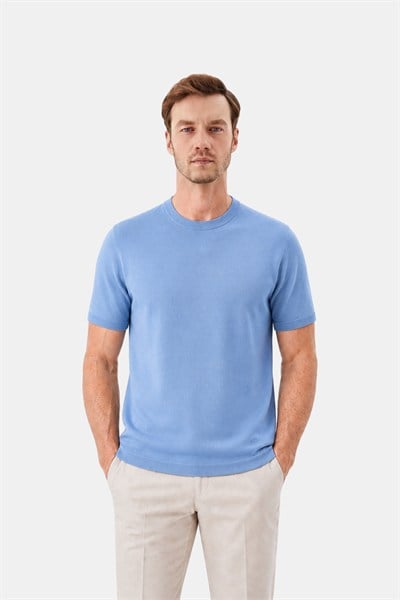 Mavi %100 Pamuk Regular Fit Dokuma Bisiklet Yaka Basic T-Shirt