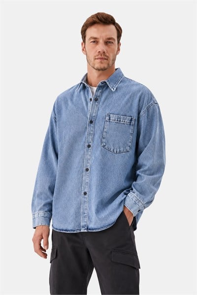 Mavi Regular Fit Pamuk Cepli Uzun Kollu Denim Ceket Gömlek