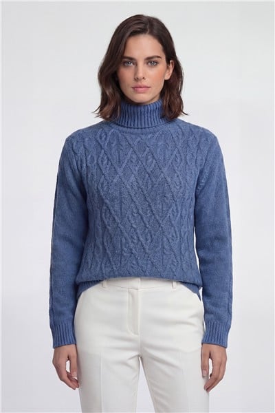 Mavi Regular Fit Yün Karışımlı Desenli Tam Balıkçı Yaka Erkek Triko Kazak