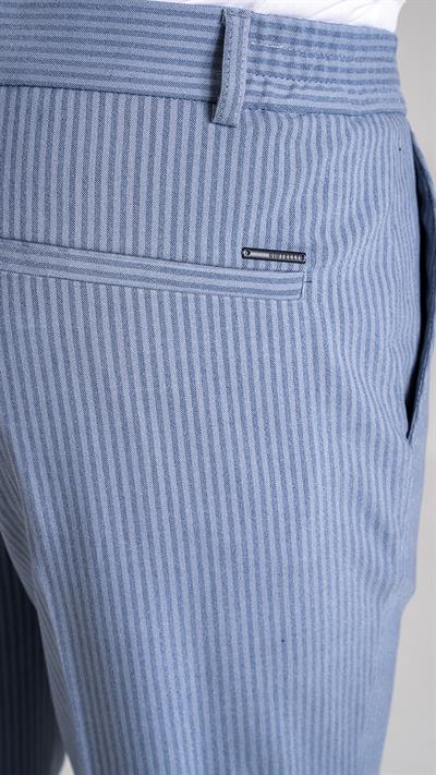 Giotelli Erkek Mavi Dar Kesim Slim Fit Çizgili Yan Cep Normal Bel Duble Paça Kumaş Pantolon