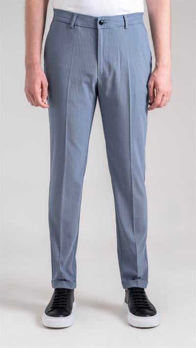 Giotelli Erkek Mavi Dar Kesim Slim Fit Çizgili Yan Cep Normal Bel Duble Paça Kumaş Pantolon
