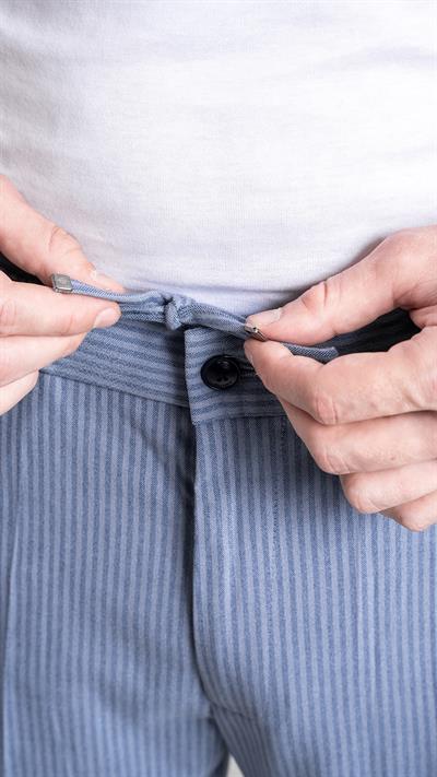 Giotelli Erkek Mavi Dar Kesim Slim Fit Çizgili Yan Cep Normal Bel Duble Paça Kumaş Pantolon