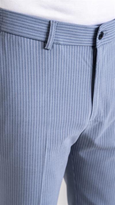 Giotelli Erkek Mavi Dar Kesim Slim Fit Çizgili Yan Cep Normal Bel Duble Paça Kumaş Pantolon