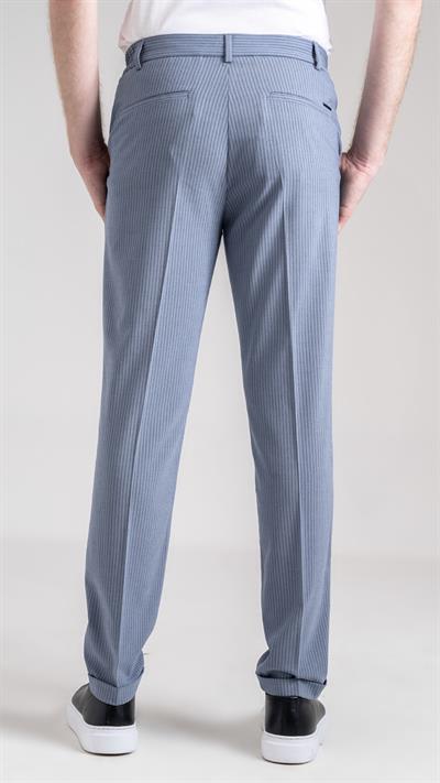 Giotelli Erkek Mavi Dar Kesim Slim Fit Çizgili Yan Cep Normal Bel Duble Paça Kumaş Pantolon