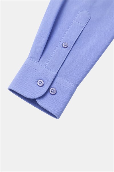 Mavi Slim Fit Pamuklu Düğmeli Yaka Uzun Kollu Gömlek