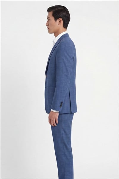 Giotelli Erkek Mavi Dar Kesim Slim Fit Viskon Dokuma Normal Bel 6 Drop Klasik Takım Elbise