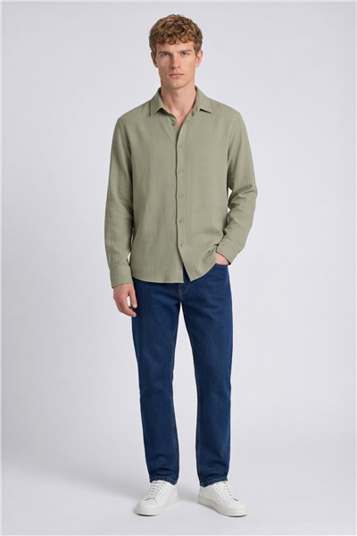 Erkek Mint Normal Kesim Regular Fit %100 Pamuk Klasik Yaka Muslin Gömlek