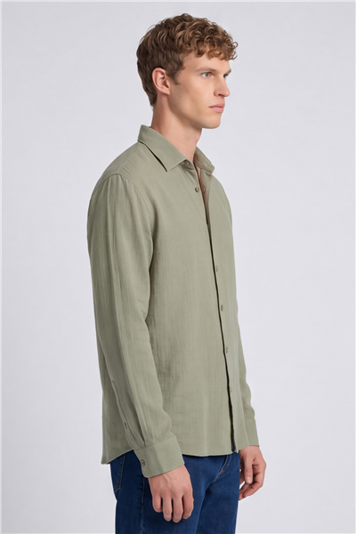 Erkek Mint Normal Kesim Regular Fit %100 Pamuk Klasik Yaka Muslin Gömlek