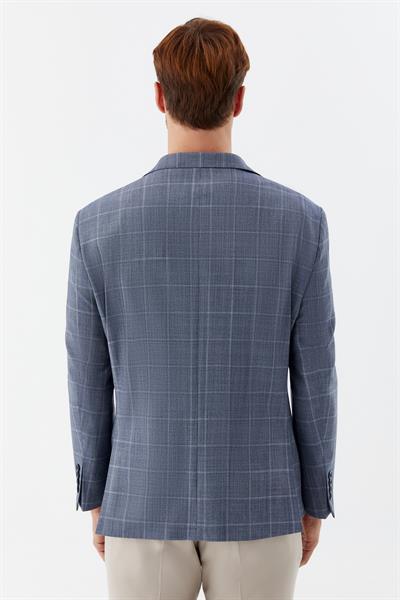 Erkek Mavi Mono Yaka Blazer Ceket – 4 Drop, Klasik Kesim