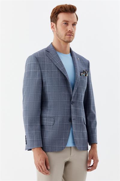 Erkek Mavi Mono Yaka Blazer Ceket – 4 Drop, Klasik Kesim