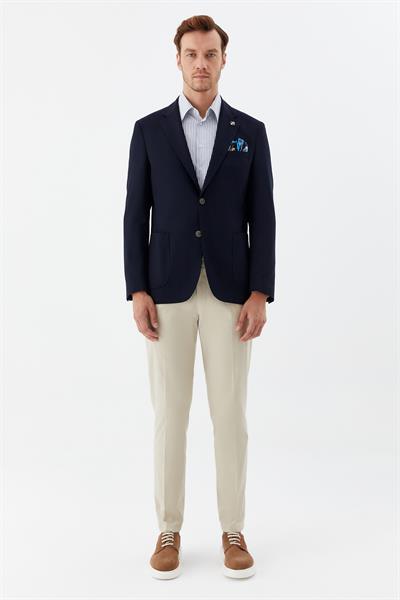 Erkek Lacivert Normal Kesim Regular Fit Viskon Torba Cep Mono Yaka 6 Drop Blazer Ceket