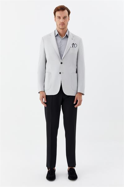 Erkek Gri Normal Kesim Regular Fit Viskon Torba Cep Mono Yaka 6 Drop Blazer Ceket