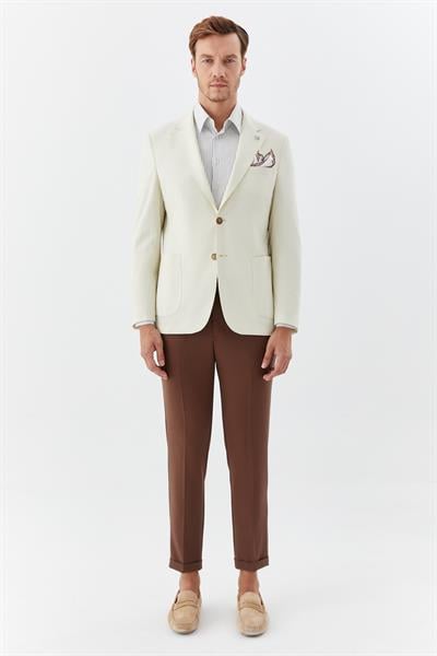 Ekru Mono Yaka Blazer Erkek Ceket