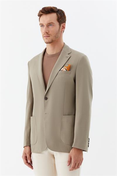 Bej Regular Fit Mono Yaka Erkek Blazer Ceket