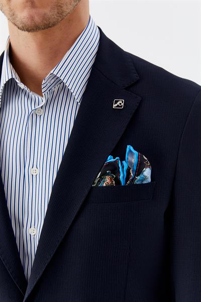 Erkek Lacivert Normal Kesim Regular Fit Viskon Torba Cep Mono Yaka 6 Drop Blazer Ceket