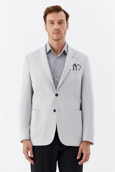 Erkek Gri Normal Kesim Regular Fit Viskon Torba Cep Mono Yaka 6 Drop Blazer Ceket