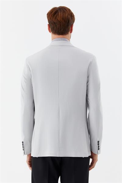Erkek Gri Normal Kesim Regular Fit Viskon Torba Cep Mono Yaka 6 Drop Blazer Ceket