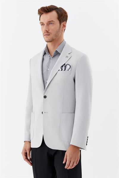 Erkek Gri Normal Kesim Regular Fit Viskon Torba Cep Mono Yaka 6 Drop Blazer Ceket