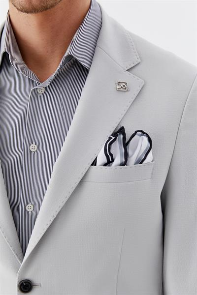 Erkek Gri Normal Kesim Regular Fit Viskon Torba Cep Mono Yaka 6 Drop Blazer Ceket