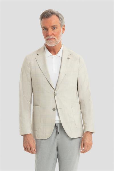 Erkek Krem Regular Fit Klasik Yaka Ekose Desenli Dokuma Ceket 6 Drop