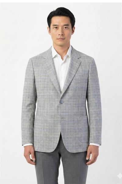 Erkek Vizon Regular Fit Ekose Desenli Klasik Yaka 6 Drop Tam Astarlı Ceket