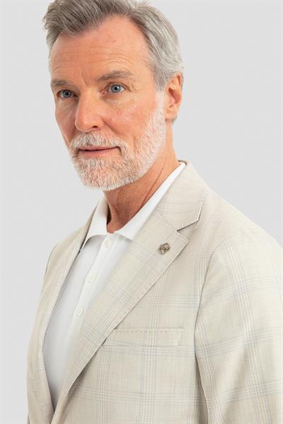 Erkek Krem Regular Fit Klasik Yaka Ekose Desenli Dokuma Ceket 6 Drop