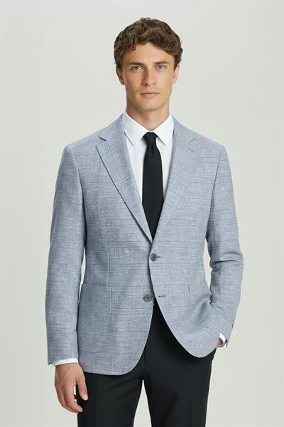 Erkek Gri Regular Fit Klasik Yaka Ekose Desenli Dokuma Ceket 6 Drop