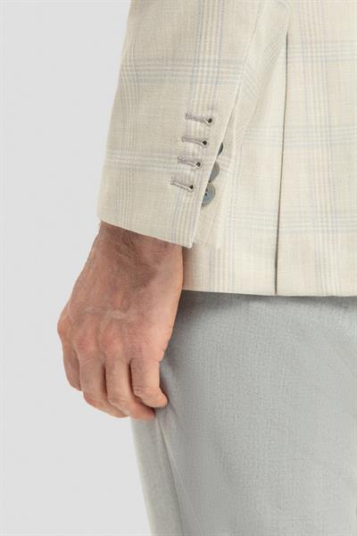 Erkek Krem Regular Fit Klasik Yaka Ekose Desenli Dokuma Ceket 6 Drop