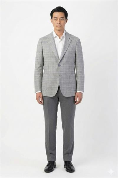 Erkek Vizon Regular Fit Ekose Desenli Klasik Yaka 6 Drop Tam Astarlı Ceket