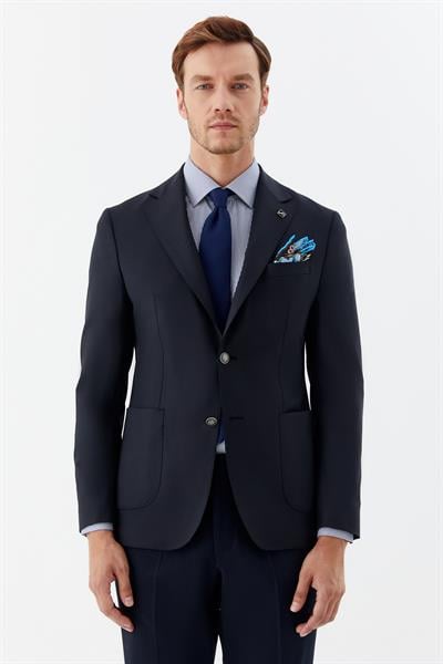 Erkek Siyah Slim Fit Mono Yaka 6 Drop Yün Karışımlı Astarsız Ceket