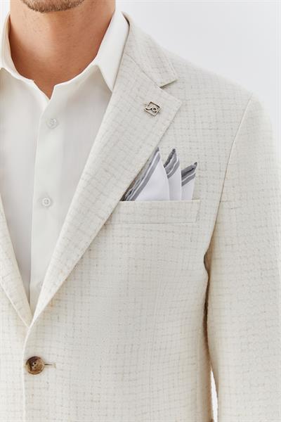 Erkek Ekru Normal Kesim Regular Fit Keten Torba Cep Klasik Yaka 6 Drop Blazer Ceket