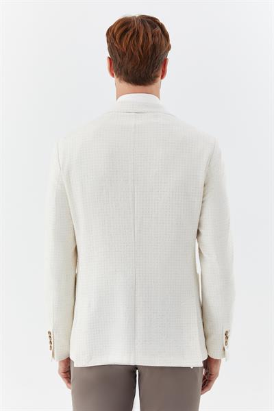 Erkek Ekru Normal Kesim Regular Fit Keten Torba Cep Klasik Yaka 6 Drop Blazer Ceket