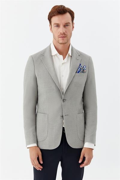 Yeşil Mono Yaka Keten Karışımlı Blazer Erkek Ceket – 6 Drop