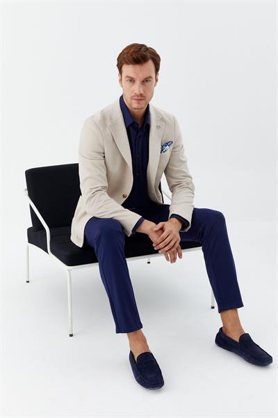 Erkek Bej Normal Kesim Regular Fit Keten Torba Cep Klasik Yaka 6 Drop Blazer Ceket