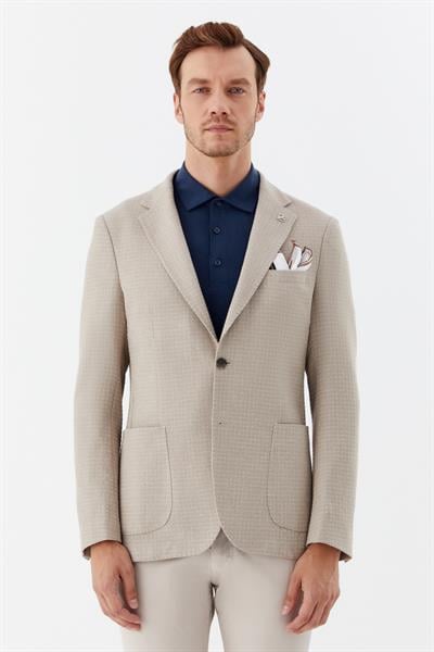 Erkek Koyu Bej Normal Kesim Regular Fit Keten Torba Cep Klasik Yaka 6 Drop Blazer Ceket