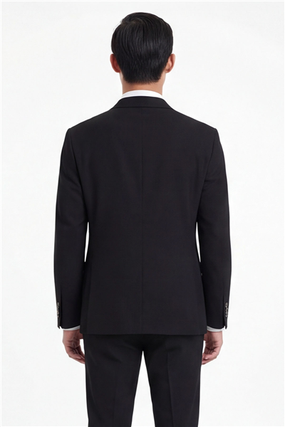 Siyah Slim Fit 6 Drop Mono Yaka Modal Kumaş Lastikli Bel Astarsız Takım Elbise