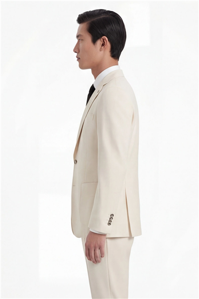 Ekru Slim Fit 6 Drop Mono Yaka Modal Kumaş Lastikli Bel Astarsız Takım Elbise