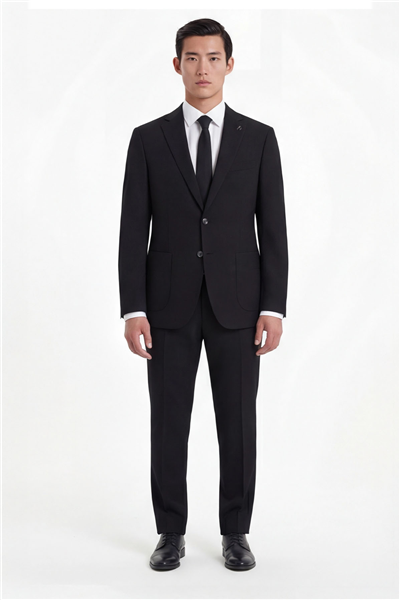 Siyah Slim Fit 6 Drop Mono Yaka Modal Kumaş Lastikli Bel Astarsız Takım Elbise