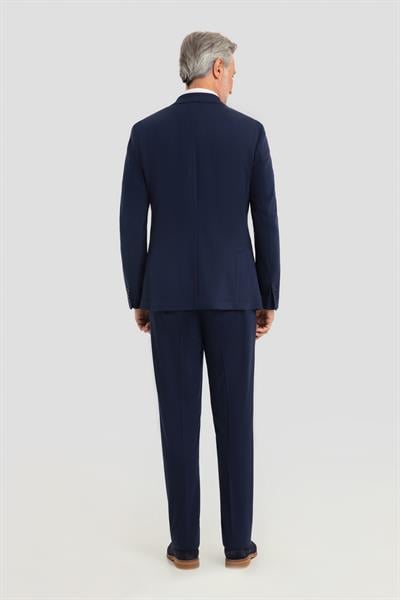 Erkek Lacivert Dar Kesim Slim Fit Modal Kumaş Mono Yaka Lastikli Bel Astarsız 6 Drop Takım Elbise