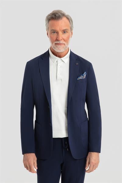 Erkek Lacivert Dar Kesim Slim Fit Modal Kumaş Mono Yaka Lastikli Bel Astarsız 6 Drop Takım Elbise