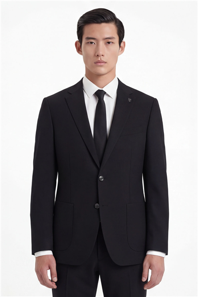 Siyah Slim Fit 6 Drop Mono Yaka Modal Kumaş Lastikli Bel Astarsız Takım Elbise