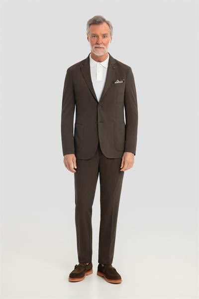Erkek Koyu Haki Slim Fit Mono Yaka 6 Drop Modal Karışımlı Astarsız Takım Elbise
