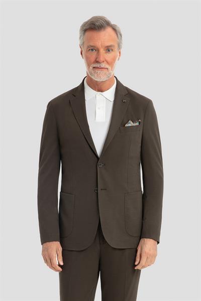 Erkek Koyu Haki Slim Fit Mono Yaka 6 Drop Modal Karışımlı Astarsız Takım Elbise