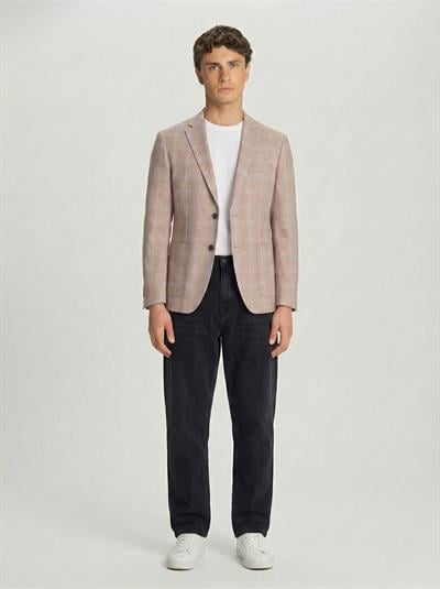 Bej Slim Fit Pamuklu Mono Yaka Kareli Casual Ceket